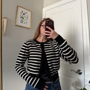 Black and White Striped Cardigan